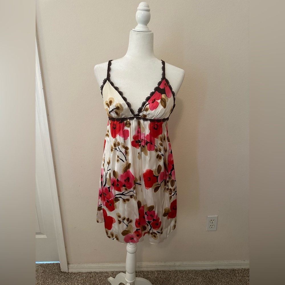 Vtg Y2K Milly Floral Silk Babydoll Slip Mini Dress Sz 2 Fairy Spaghetti Strap